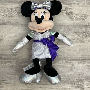 Disney Parks 100 Years of Wonder Minnie Mouse in Silver Dress with Purple Bow